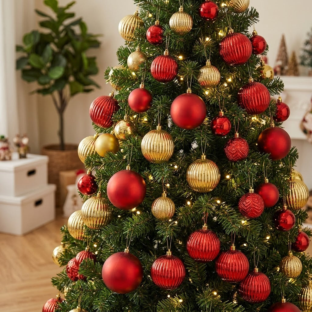 26Pcs Assorted Sizes Red Gold Christmas Decor Balls Set