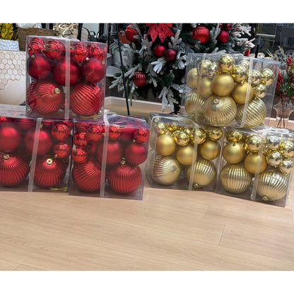26Pcs Assorted Sizes Red Gold Christmas Decor Balls Set