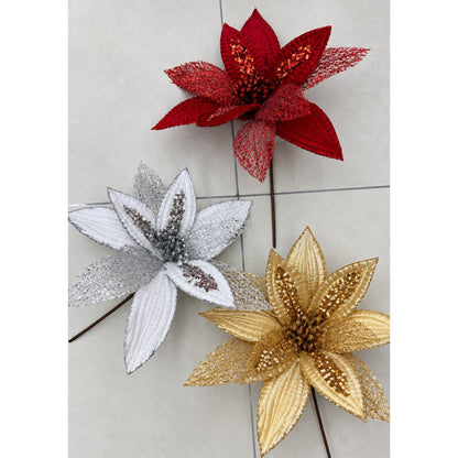3Pc Christmas Glitter Flower Decor Set