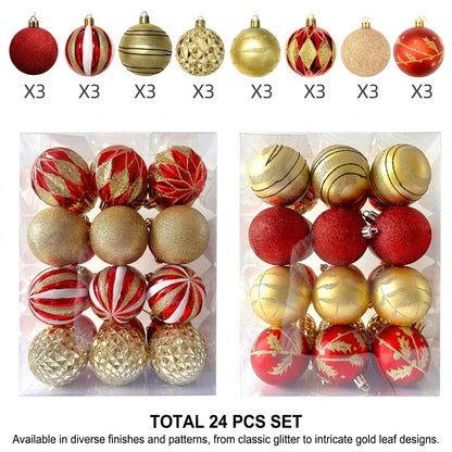 24Pc 6cm Gold and Red Christmas Tree Decor Balls Set