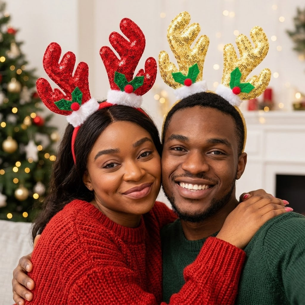 2Pc Christmas Reindeer Antler Headbands Set