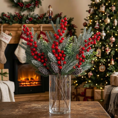 5Pcs 35cm Frosted Christmas Berries Decor Stems