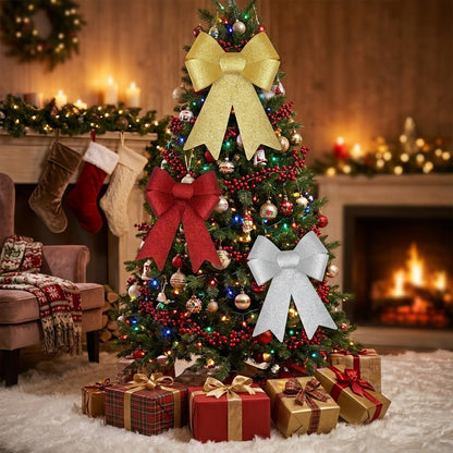 Set of 3  30cm Christmas Tree Ribbons Glittering Christmas Tree Decor Bows