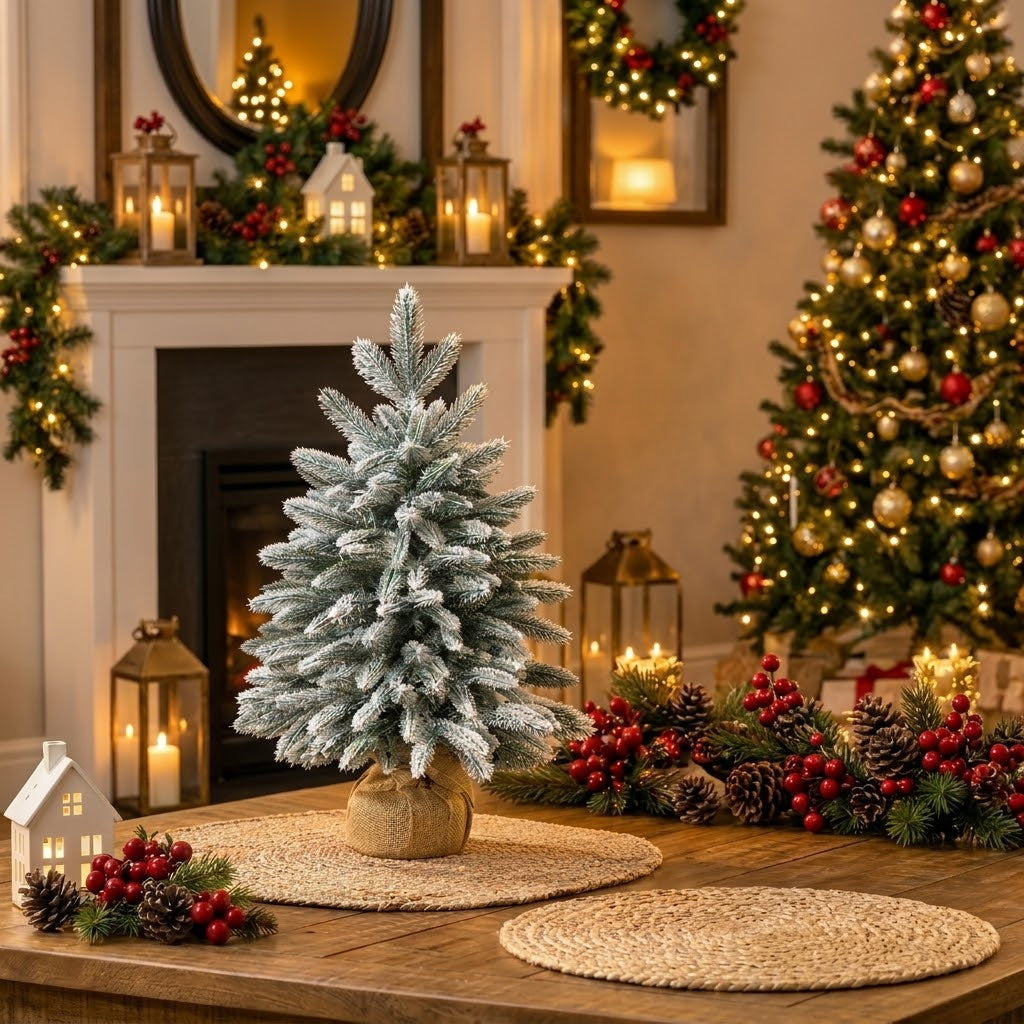 60cm Decorated Snow Dusted Mini Table Top Christmas Tree