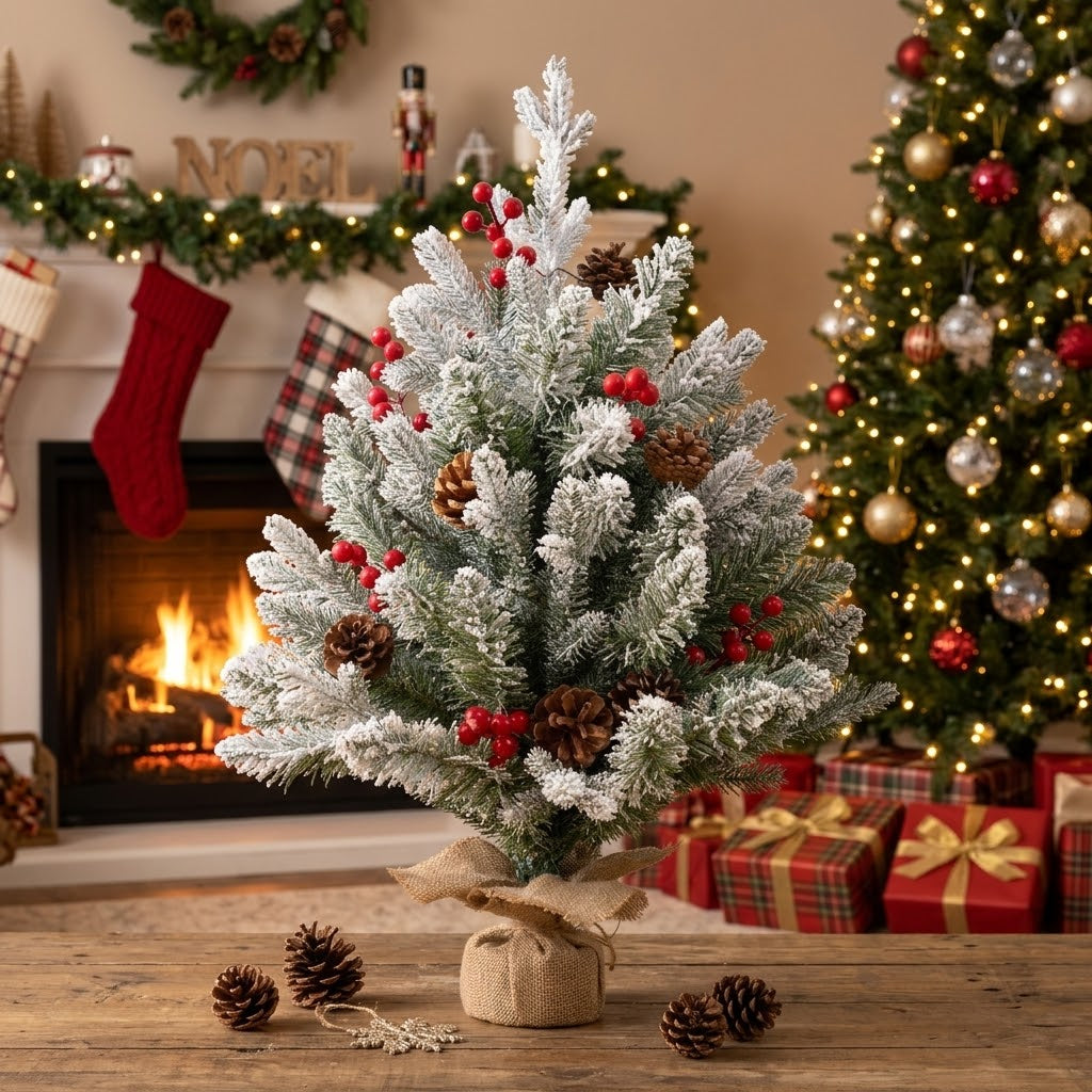 45cm Snow Mini Table Top Christmas Tree with Cones and Berries