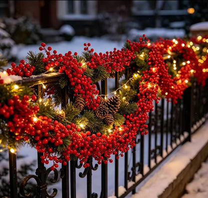 1.8M Artificial Christmas Red Berry Garland Staircase Wreath Fireplace Decor Garland