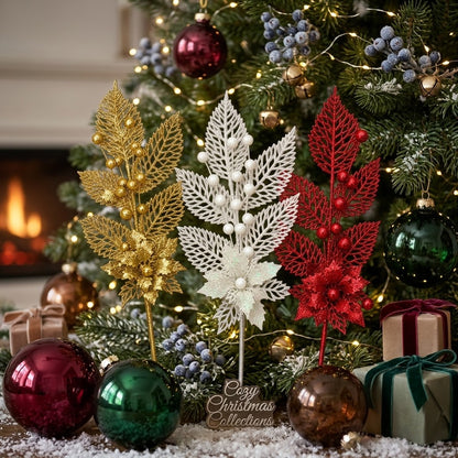 4Pc 25cm Glitter Christmas Tree Decor Floral Picks