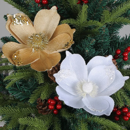 3 Pcs Glitter Christmas Decor Flowers