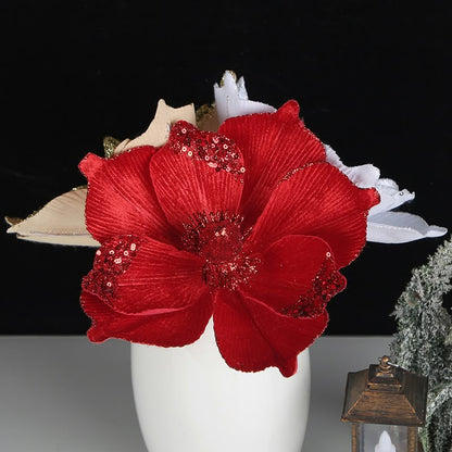 3 Pcs Glitter Christmas Decor Flowers