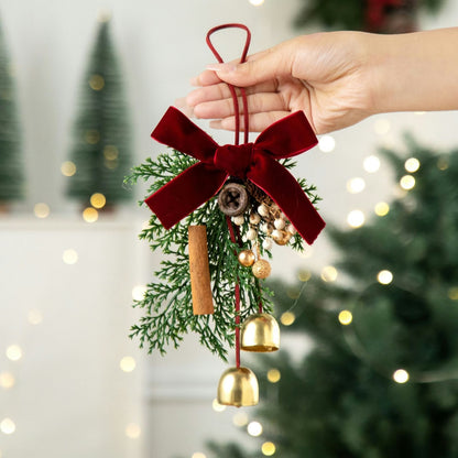 Christmas Bell and Velvet Bow Door Hanging Decoration