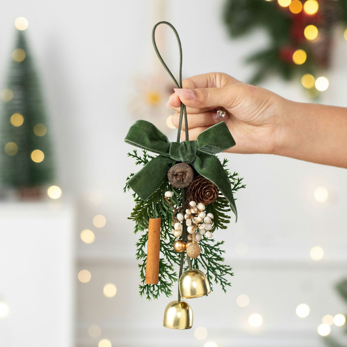 Christmas Bell and Velvet Bow Door Hanging Decoration
