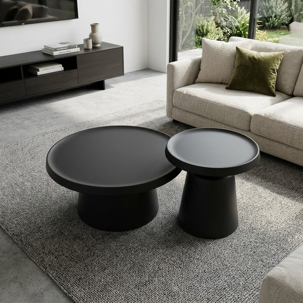 Set of 2 Black Round Nesting Coffee Table