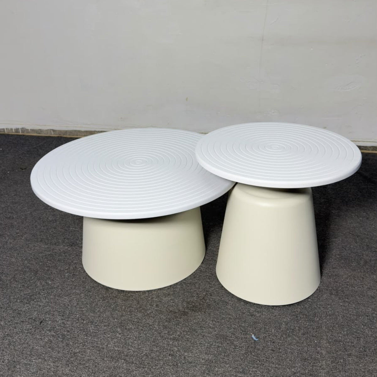 2 in 1 Cream White Round Spiral Nesting Coffee Table Set