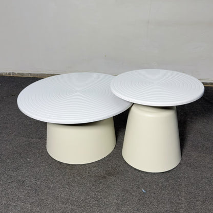 2 in 1 Cream White Round Spiral Nesting Coffee Table Set