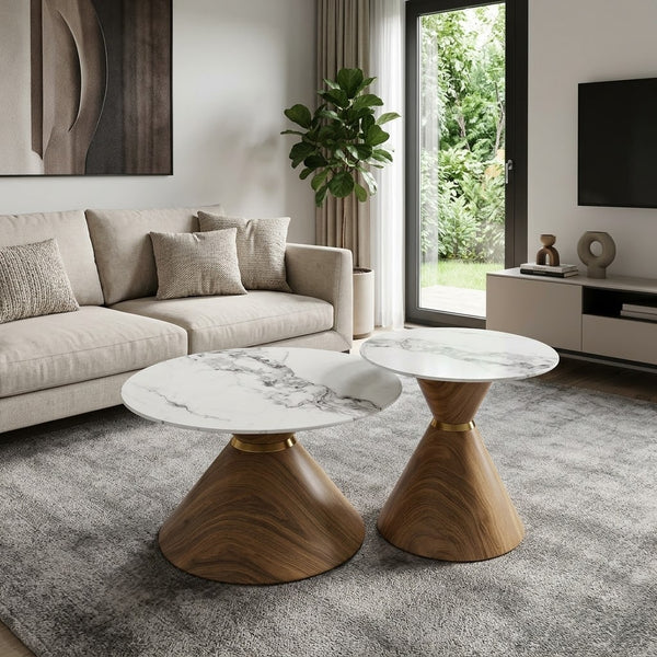2 in 1 Marble Top Nesting Coffee Table with Metallic Base
