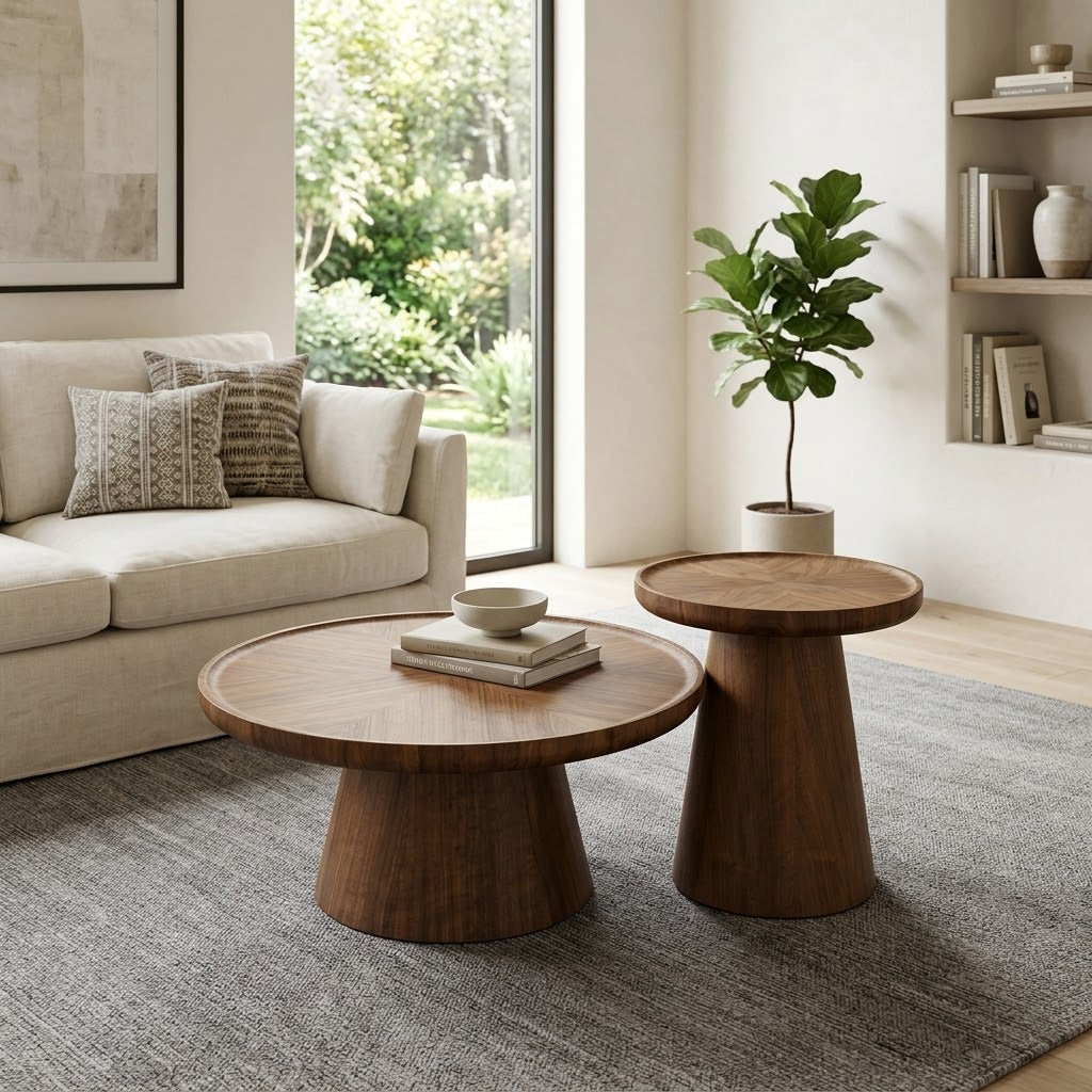 2 in 1 Walnut Wooden Nesting Coffee Table Set