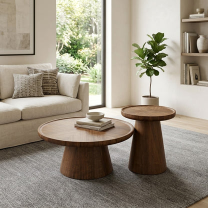 2 in 1 Walnut Wooden Nesting Coffee Table Set