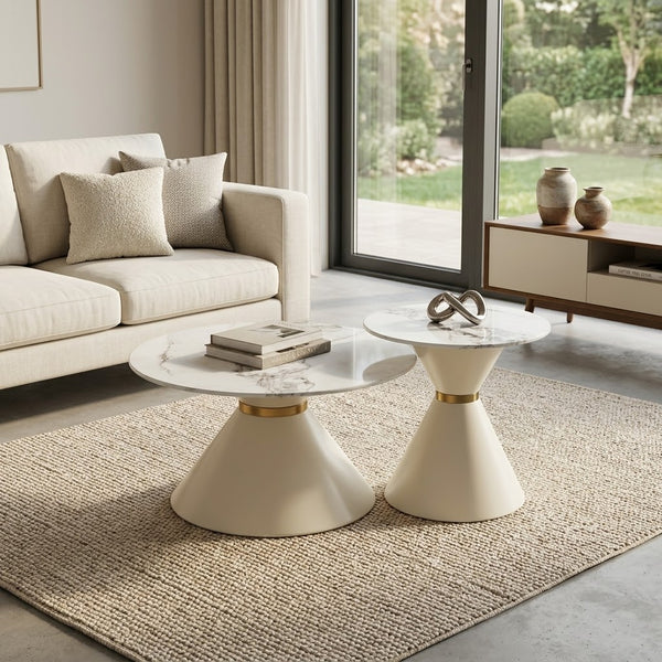 2 in 1  White  Marble and Gold Nesting  Coffee Table