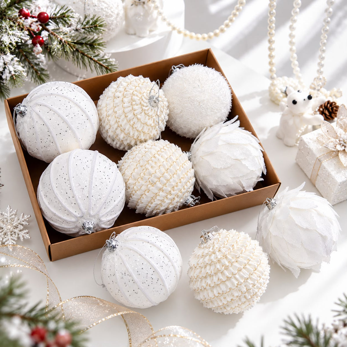 6pc Set Assorted Christmas Decor Balls