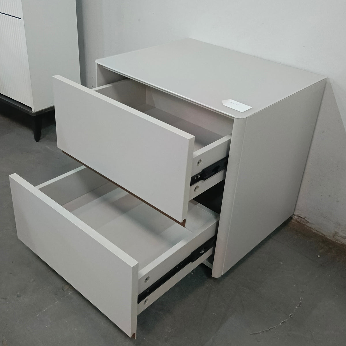 White Bedside Cabinet with Natural Wood Accent