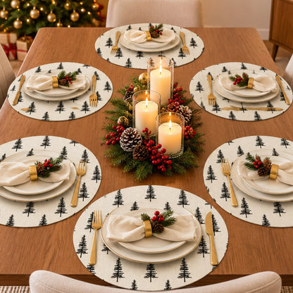 6Pcs White Christmas Tree Round Placemats