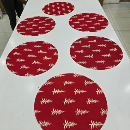 6Pcs White Christmas Tree Round Placemats