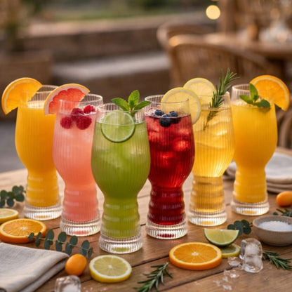 6Pcs Stackable Ribbed Tulip Glasses With Ridged Base