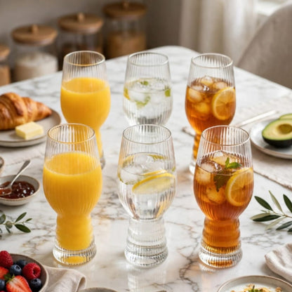 6Pcs Stackable Ribbed Tulip Glasses With Ridged Base