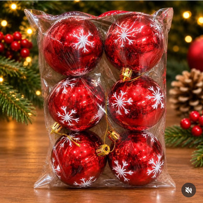 6Pcs Christmas Bauble Balls With Gold Patterns