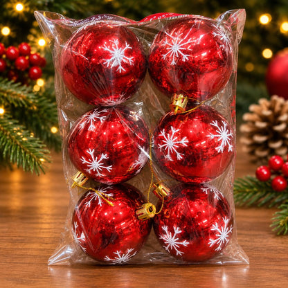 6Pcs Christmas Bauble Balls With Gold Patterns