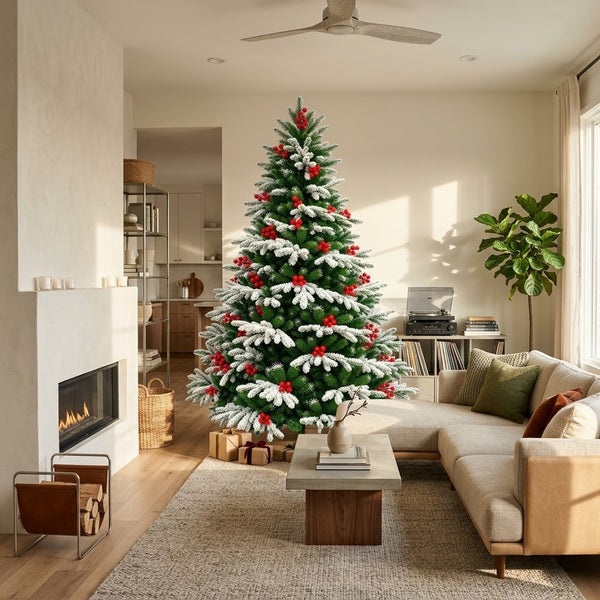 Flocked Artificial Christmas Tree with Red Berries