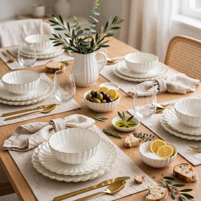 24Pcs White Dinner Set with Gold Rim