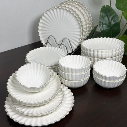 24Pcs White Dinner Set with Gold Rim