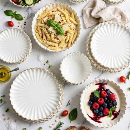 24Pcs White Dinner Set with Gold Rim