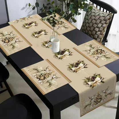 Christmas Polyester Table Runner With 4 Matching Table Mats Set |35*180Cm