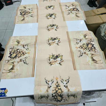 Christmas Polyester Table Runner With 4 Matching Table Mats Set |35*180Cm