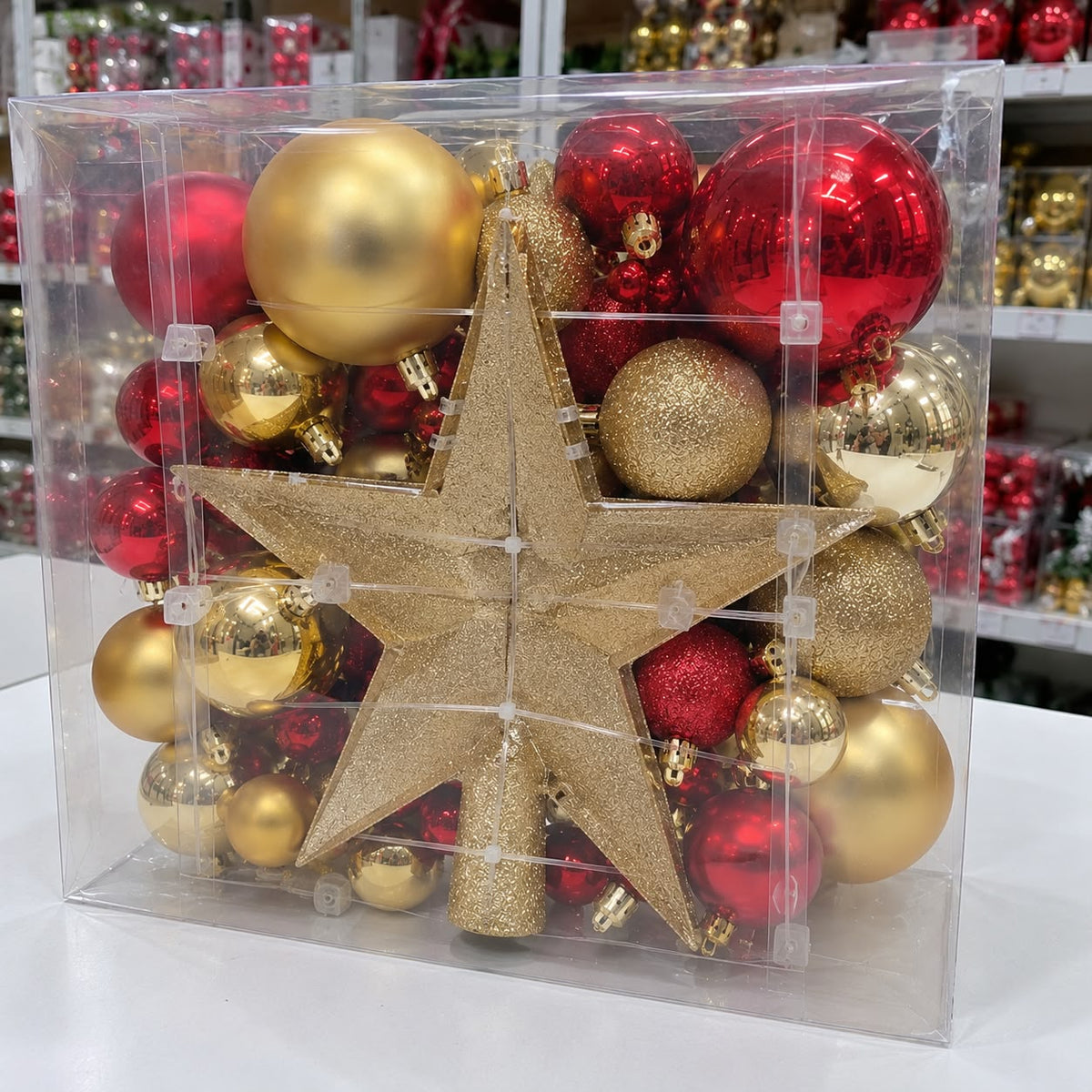 48Pcs Red And Gold Christmas Decoration Set With Tree Topper Star