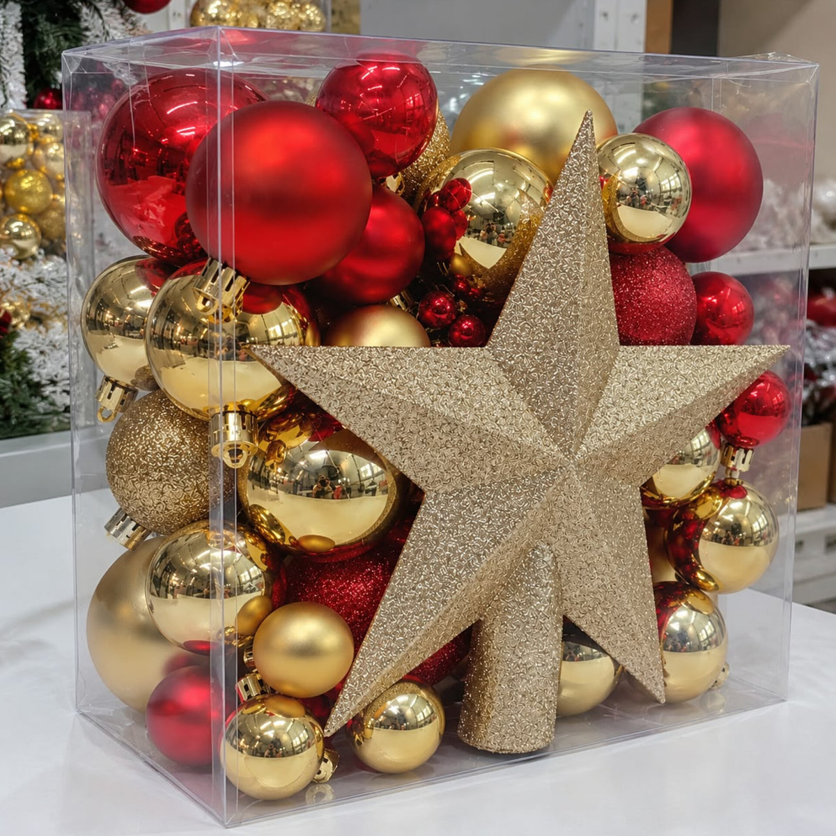 48Pcs Red And Gold Christmas Decoration Set With Tree Topper Star