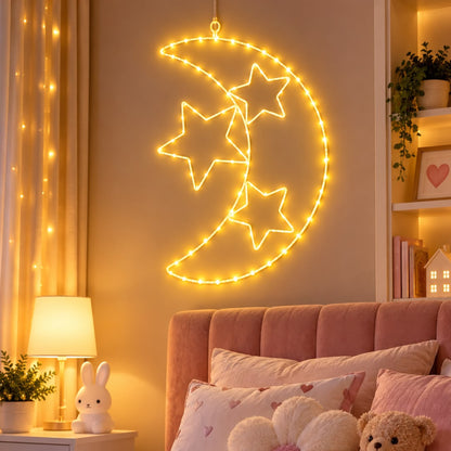 42cm Christmas Crescent Moon And 3 Stars Fairy Lights