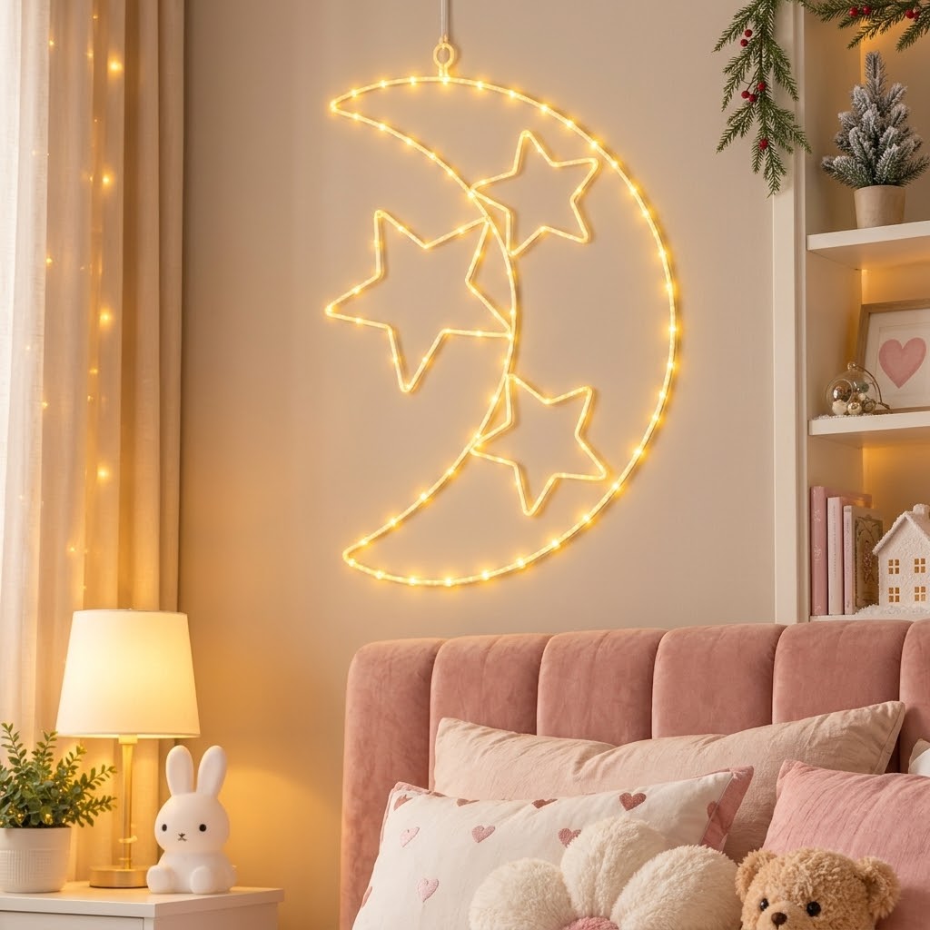 42cm Christmas Crescent Moon And 3 Stars Fairy Lights