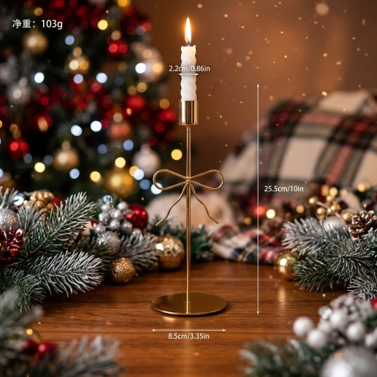 Metallic Christmas Bow Knot Candle Stick Holder Gha