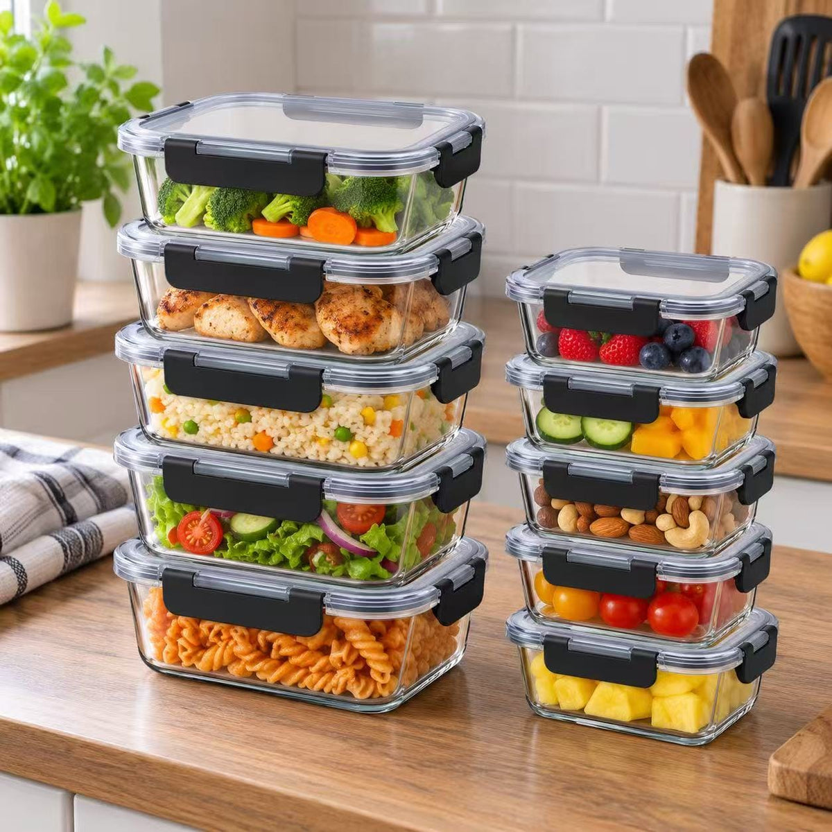 10Pcs set food grade glass storage containers