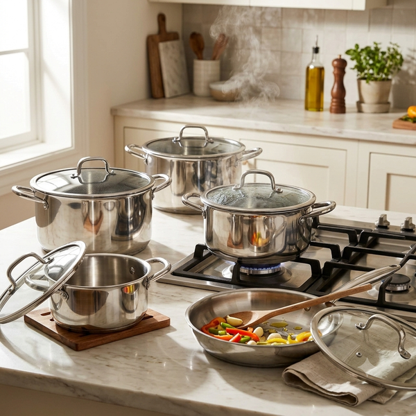 10Pcs Trippy Stainless Steel Cookware Set With Hammered Patterned Design