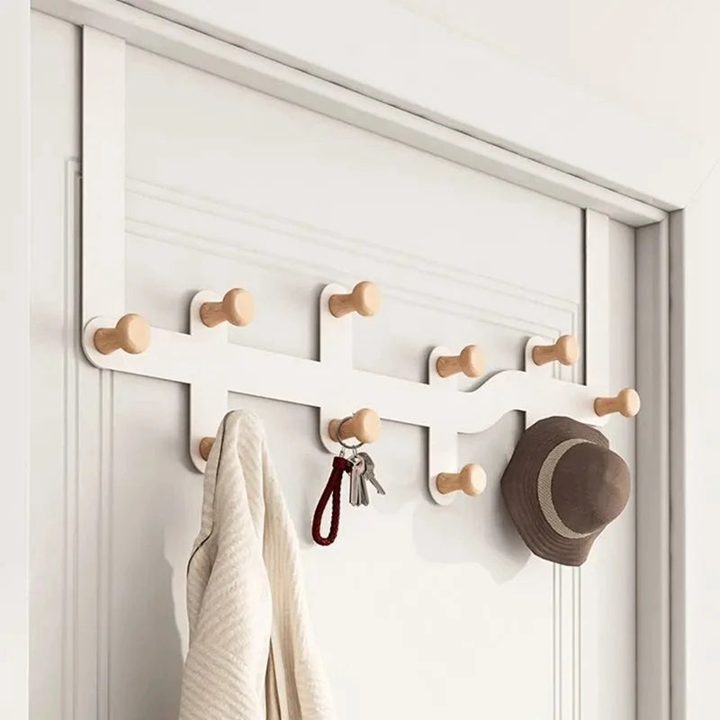 Wooden storage hooks over the door coat hanger