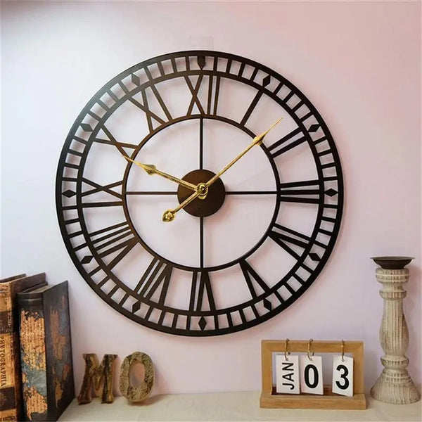 Large Roman Numeral Metallic Wall Clock 60cm