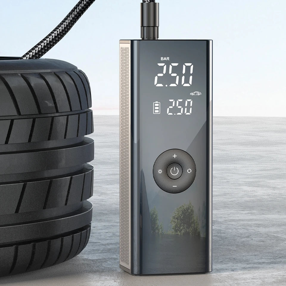 Cordless rechargeable car tyre inflator