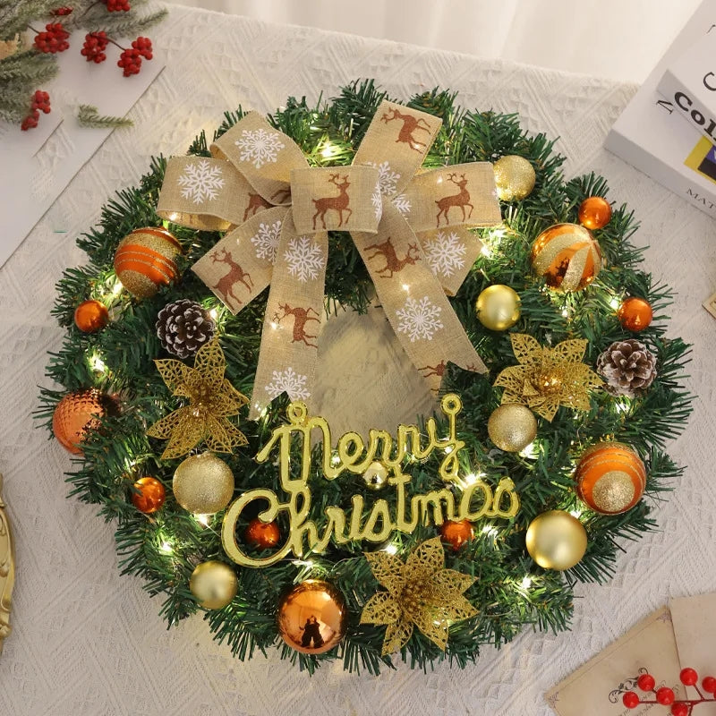 40cm Christmas Door Wreath Decor with Lighting