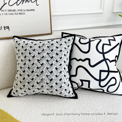 Velvet Line Print Cushion Cover