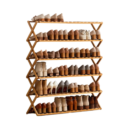 6 Tier foldable bamboo shoe rack