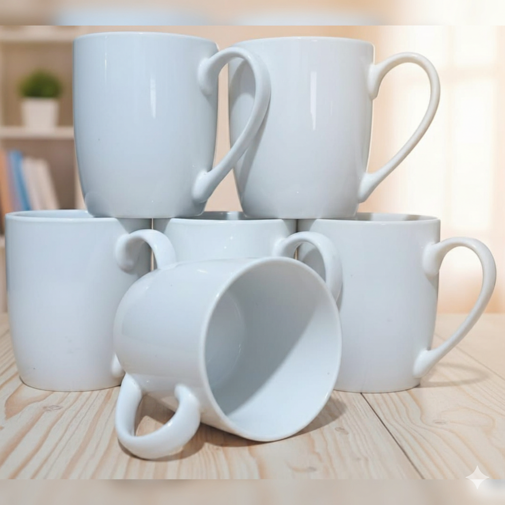 6Pc Textured White Ceramic Mug